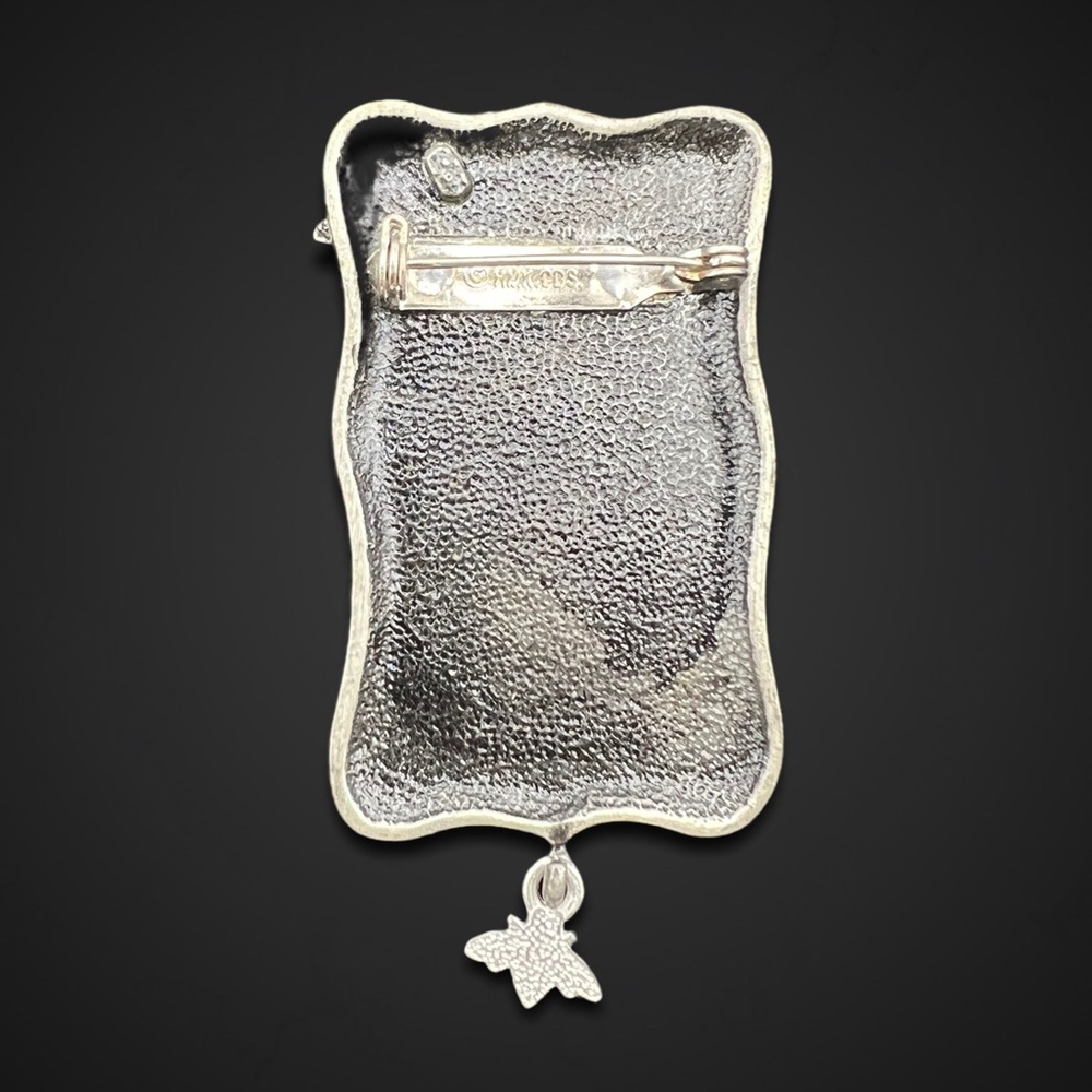 Vintage Pewter Flower & Bee Brooch Pin - Picture 5 of 5